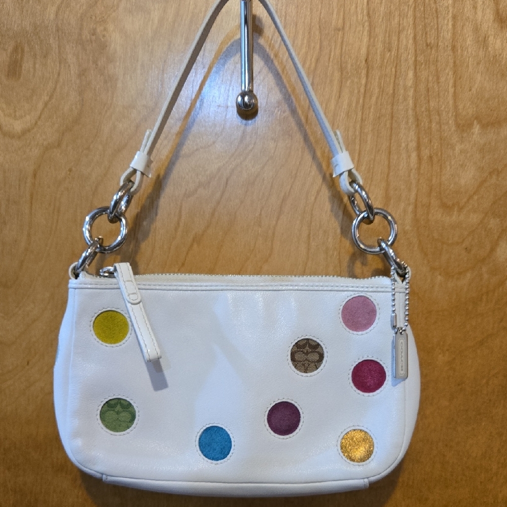 Vintage/Y2K Coach White Small Bag with Multicolor Dots